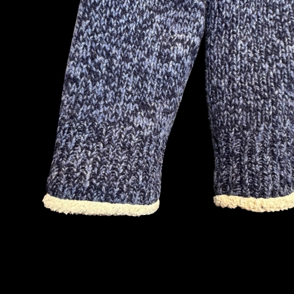 LL Bean Womens Ragg Wool Sherpa Lined Cardigan Jacket Size Medium Blue Cream - Picture 10 of 16